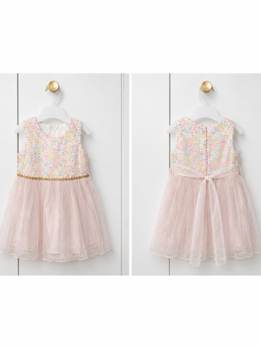 Girls' Pink Floral Sequin Tulle Dress - Brand:
